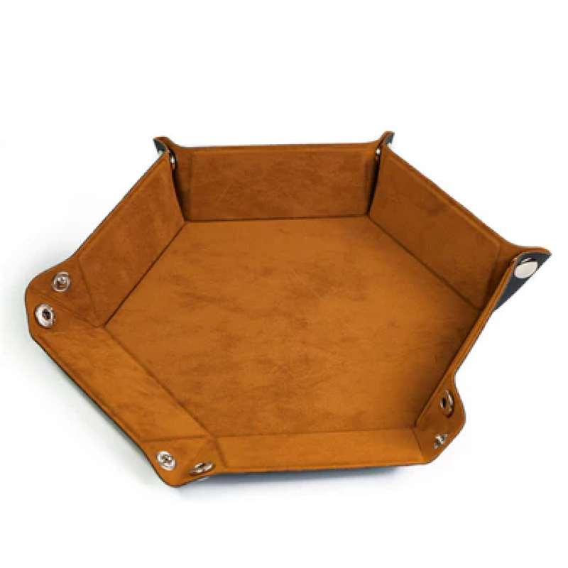 Leatherette & Velvet Dice Tray (Camel Hex)