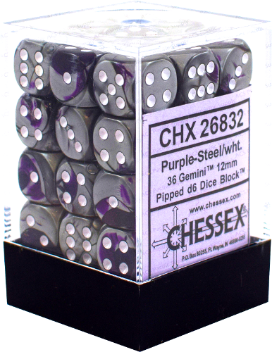 CHX 26832 Purple - Steel/White  12mm d6 Dice Block (36 Dice)