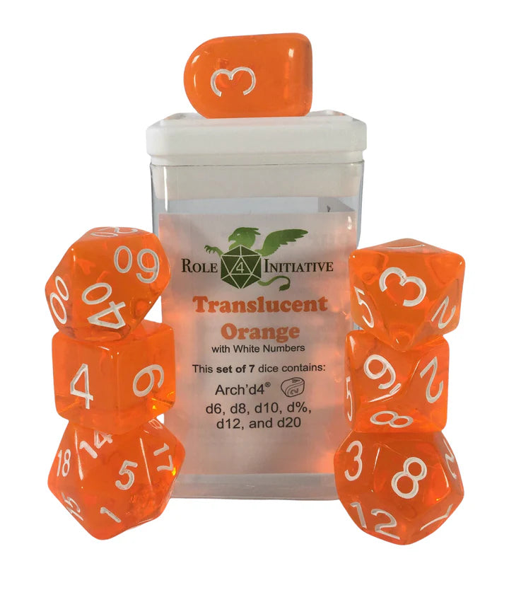 Translucent Orange w/ White Numbers - Set of 7 Dice