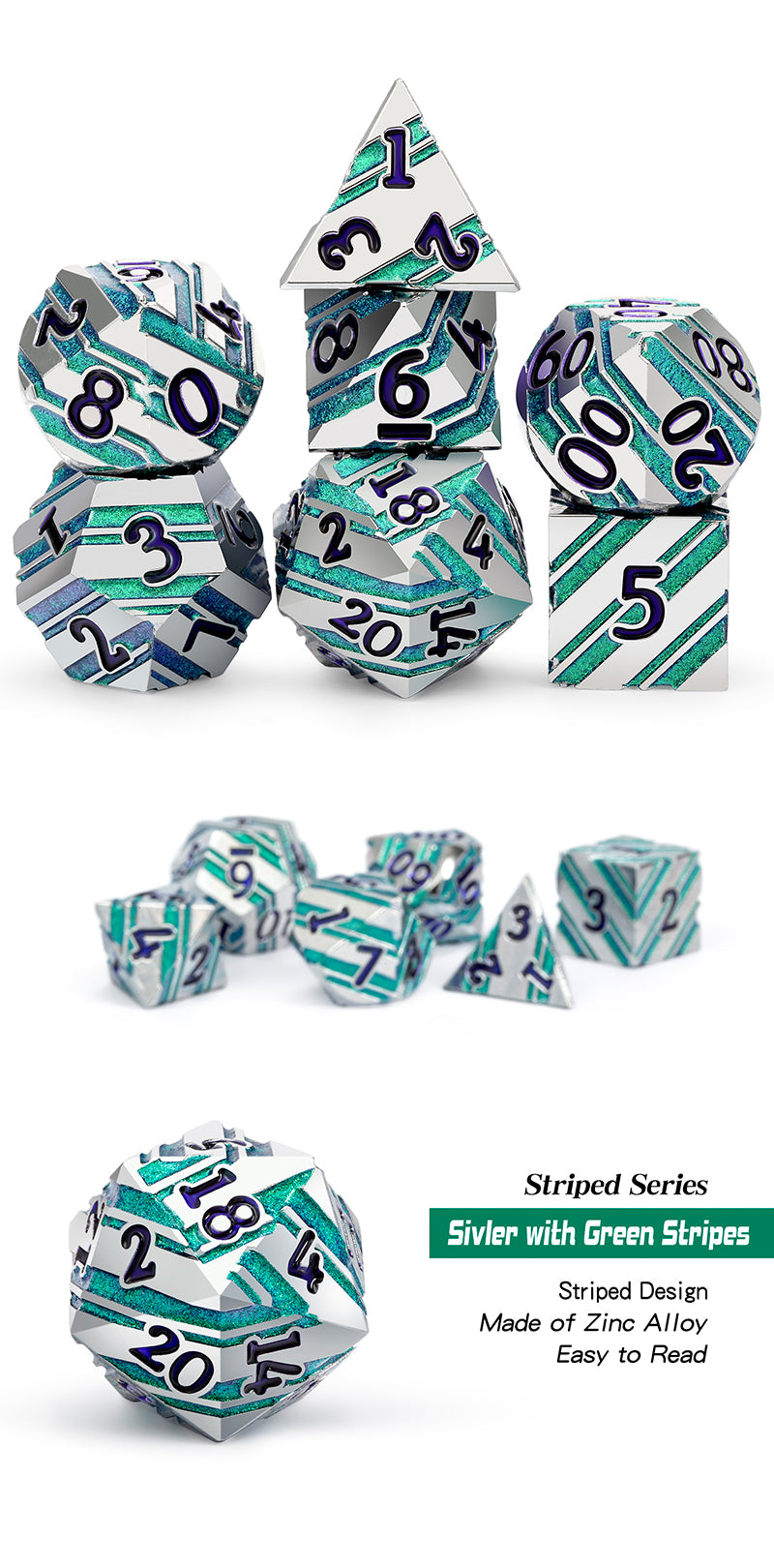 DAD669 Dice Habit: Zinc Alloy Striped Dice Set - Caribbean