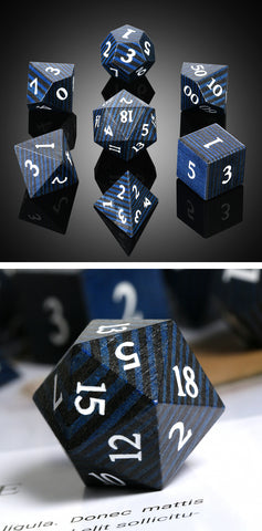 DAD838 Dice Habit: Wooden Dice Set - Black & Blue Striped Wood