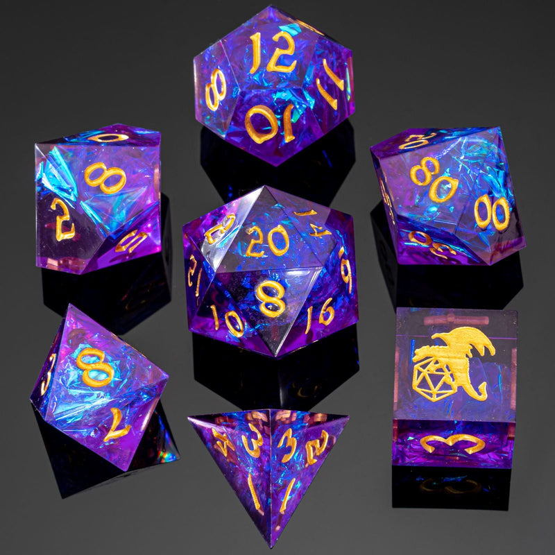 Captured Magic Sharp Edge  Dice Polyhedral Set - Purple