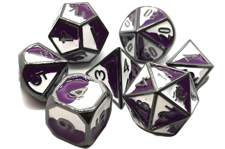 OSDMTL-54 Dragon Forged Platinum Purple & White w/Black Nickel Polyhedral 7 Die Set