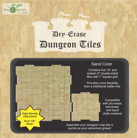 Dry Erase Dungeon Tiles, Sand Color - Pack of 5 10" and 16 5" square tiles