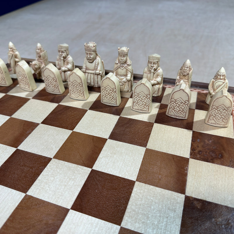 Isle of Lewis Chess Set with 15" Walnut and Maple Chess Board (Chest with Drawer)