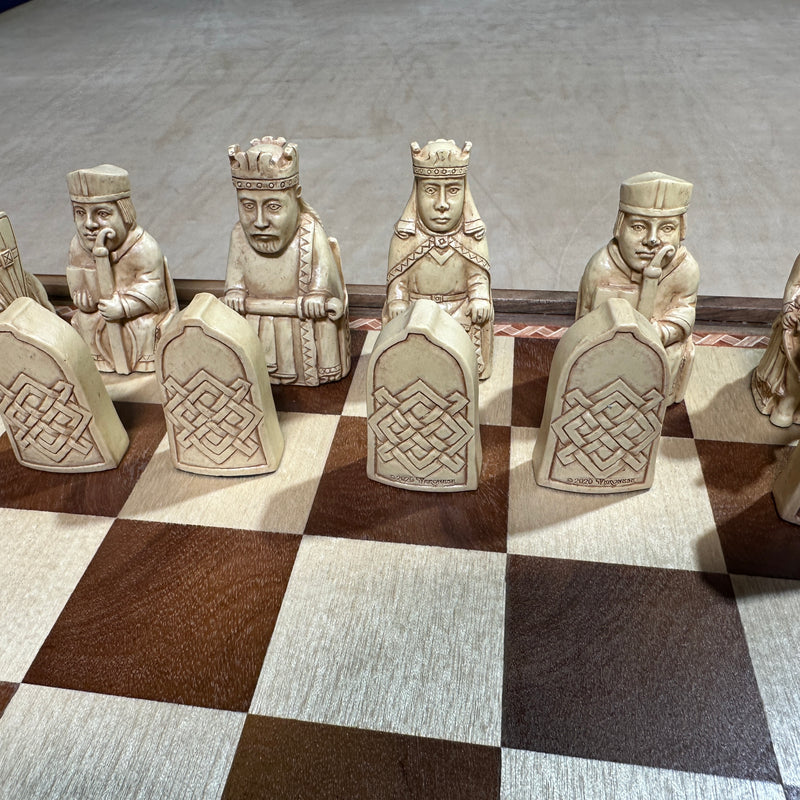 Isle of Lewis Chess Set with 15" Walnut and Maple Chess Board (Chest with Drawer)