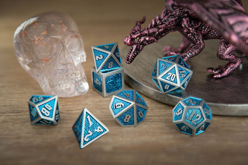 Draconis Metal Dice Set - Iron W/ Blue