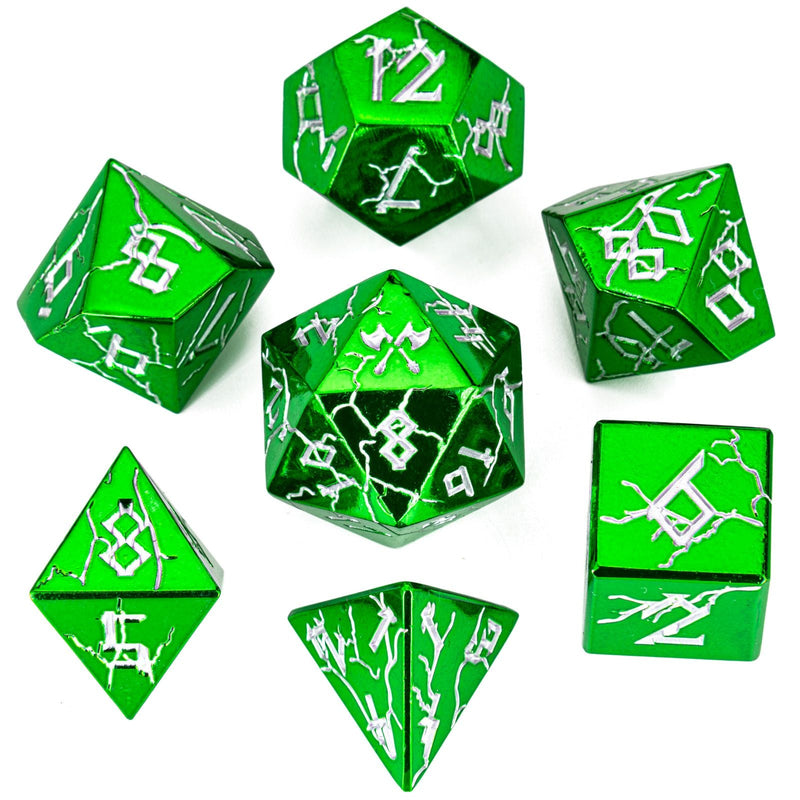 Solid Barbarian Metal Dice Set - Shiny Green W/ Silver