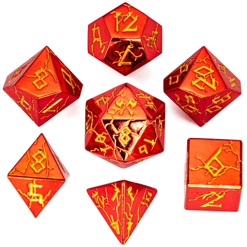 Barbarian Metal Dice Set - Shiny Red W/ Gold