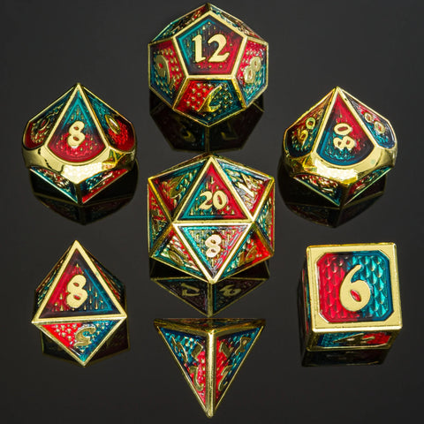 Behemoth Metal Dice Set - Gold W/ Red & Blue