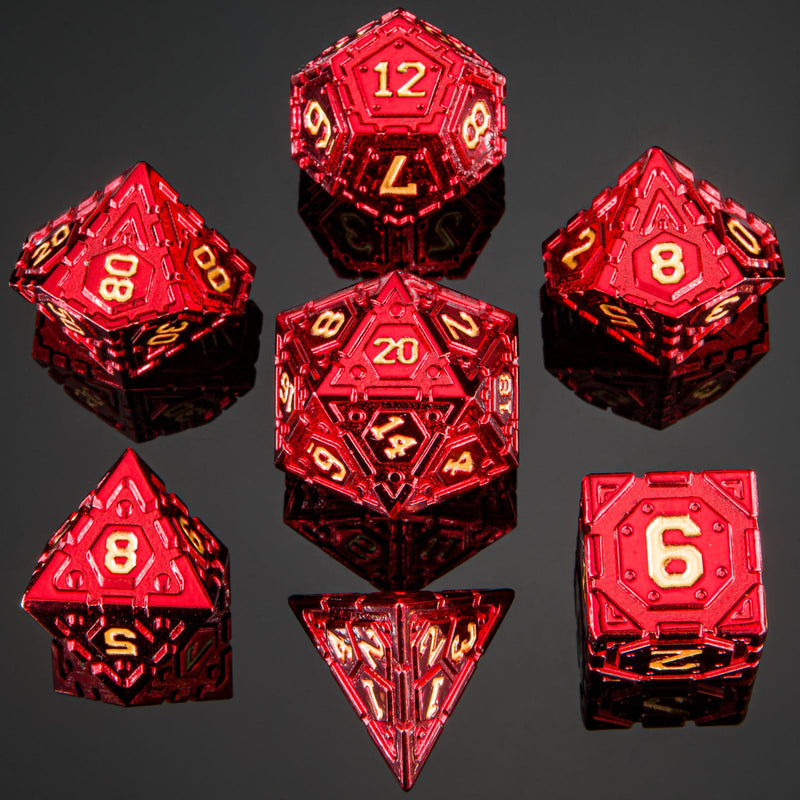 Solid Star Map Metal Dice Set - Red W/ Gold