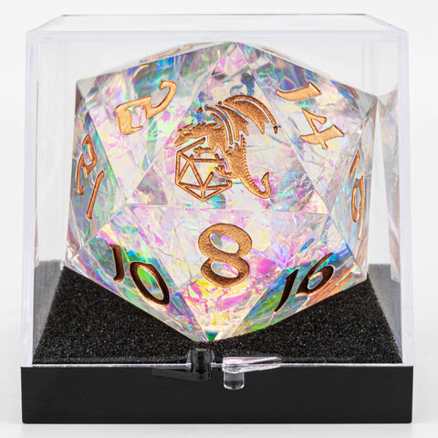 Sharp Edge Resin 55mm Chonk D20 - Opal W/ Copper Ink