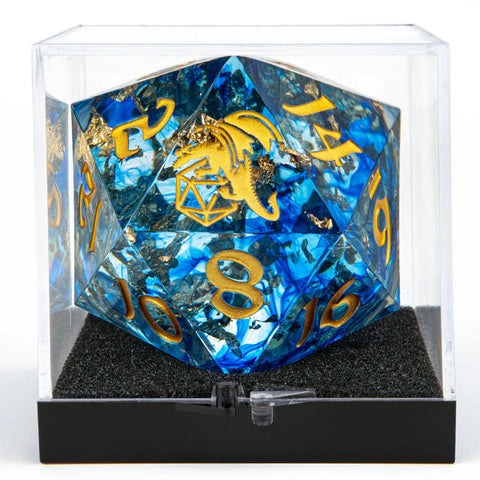 Sharp Edge Resin 55mm Chonk D20 - Blue W/ Gold Ink