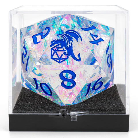 Sharp Edge Resin 55mm Chonk D20 - Opal W/ Blue Ink