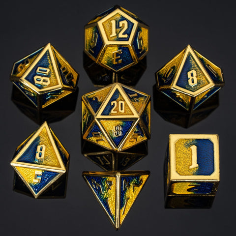 Draconis Metal Dice Set - Gold W/ Yellow & Blue
