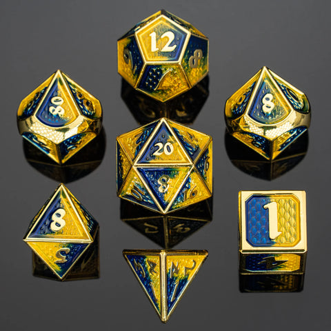 Behemoth Metal Dice Set - Gold W/ Yellow & Blue