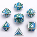 Mini Behemoth Metal Dice Set - Silver W/ Green & Aqua