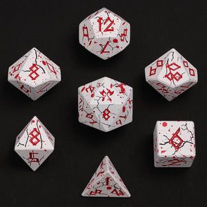 Metal Barbarian Dice Set - White W/ "Blood