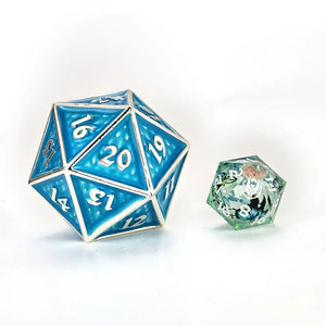 45MM SOLID METAL BEHEMOTH SPINDOWN D20 - GLOW IN THE DARK BLUE