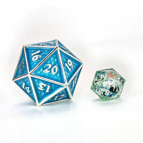 45MM SOLID METAL BEHEMOTH SPINDOWN D20 - GLOW IN THE DARK BLUE