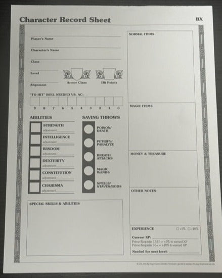 Character Record Sheets - pack of 50 (Supplement for Old School Essentials RPG)