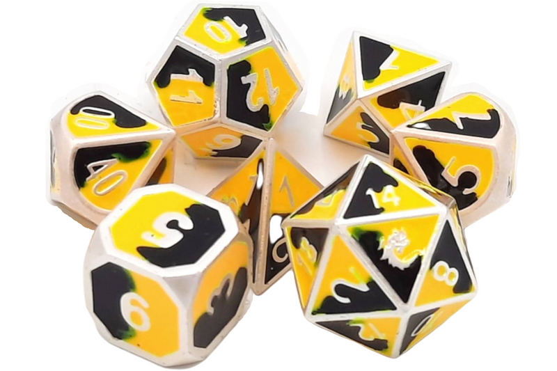 OSDMTL-96 Dragon Forged Platinum Yellow & Silver Polyhedral 7 Die Set