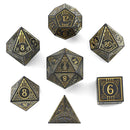 Solid Metal Bard Rpg Dice Set - Matt Black W/Gold