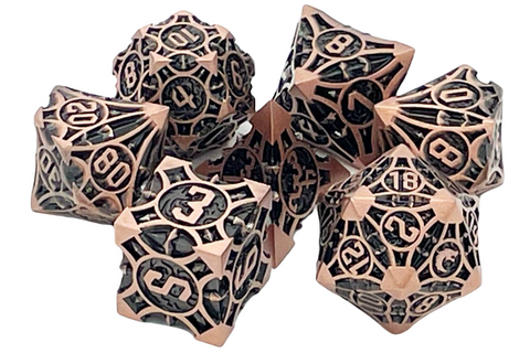 OSDMTL-134 Old School 7 Piece DnD RPG Metal Dice Set: Gnome Forged - Ancient Bronze