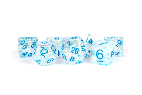 Resin Flash Glitter Dice Set 16mm Poly Dice Set - Clear/Lt Blue