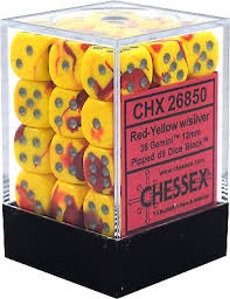 Chessex Dice Gemini Red-Yellow/silver 12mm d6 CHX 26850