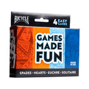 Bicycle Playing Cards: 4-game pack (Hearts, Spades, Euchre & Solitaire)