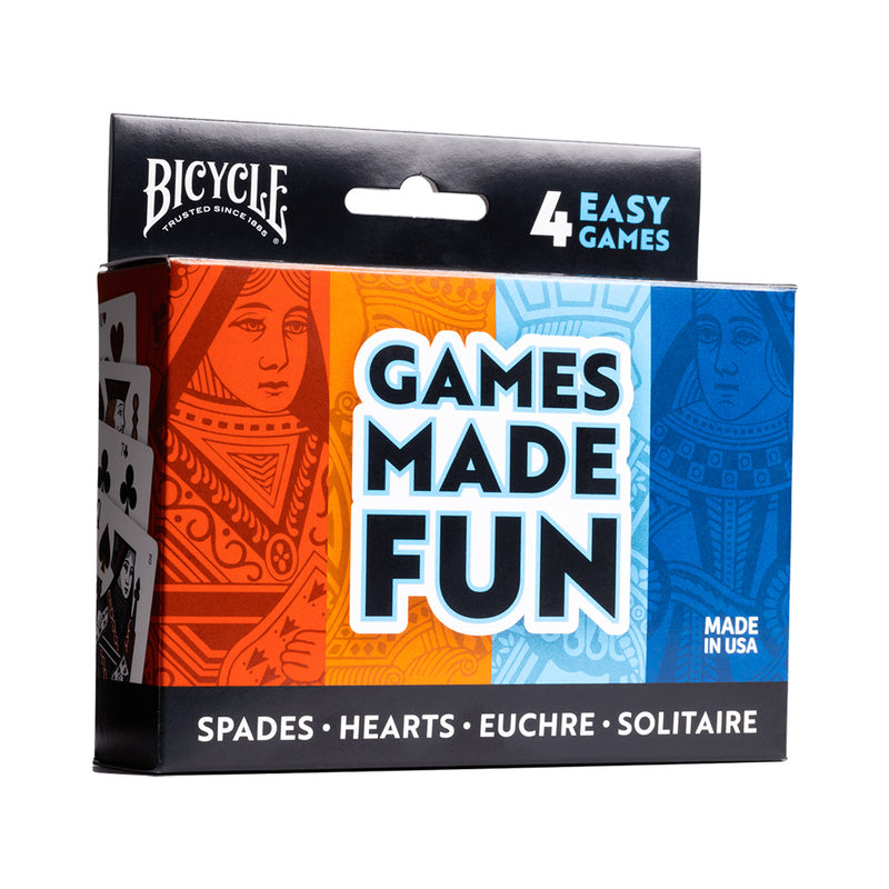 Bicycle Playing Cards: 4-game pack (Hearts, Spades, Euchre & Solitaire)