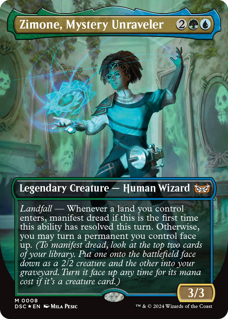 Zimone, Mystery Unraveler (Borderless) [Duskmourn: House of Horror Com Zimone, Mystery Unraveler (Borderless) [Duskmourn: House of Horror Com