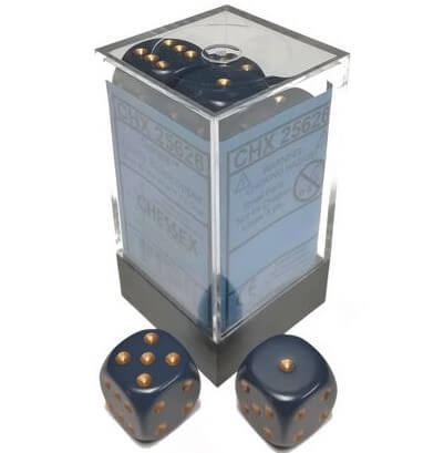 CHX 25626 Dusty Blue/Copper Opaque 16mm d6 Dice Block (12 Dice)