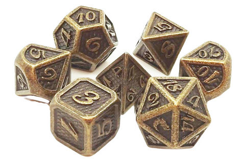OSDMTL-89 Old School 7 Piece DnD RPG Metal Dice Set: Dragon Scale - Ancient Gold