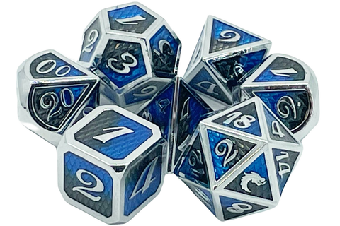 OSDMTL-62 Old School 7 Piece DnD RPG Metal Dice Set: Dragon Scale - Blue