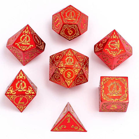 Wizard Solid Metal Polyhedral Dice Set - Red with Gold