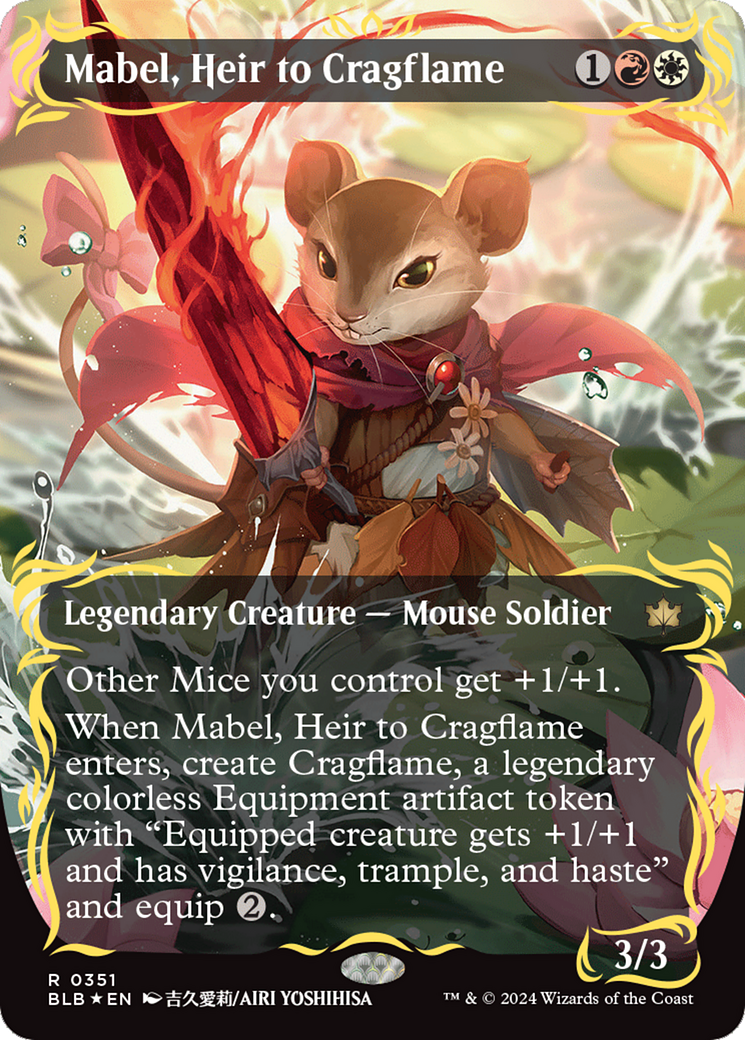 mouse cards mtg Magic The Gathering - Bloomburrow - Manifold Throne of Eldraine Tokens Type Mabel, Heir to Cragflame (Borderless)