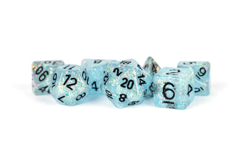 Resin Flash Glitter Dice Set 16mm Poly Dice Set - Blue