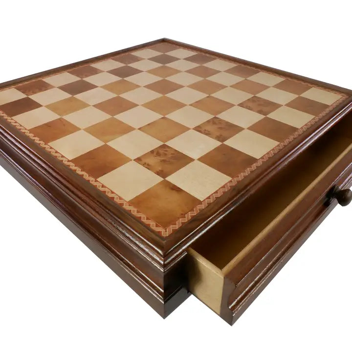 Isle of Lewis Chess Set with 15" Walnut and Maple Chess Board (Chest with Drawer)