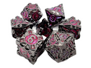 OSDMTL-131 Old School 7 Piece DnD RPG Metal Dice Set: Gnome Forged - Black Nickel w/ Red