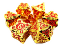 OSDMTL-132 Old School 7 Piece DnD RPG Metal Dice Set: Gnome Forged - Gold w/ Red