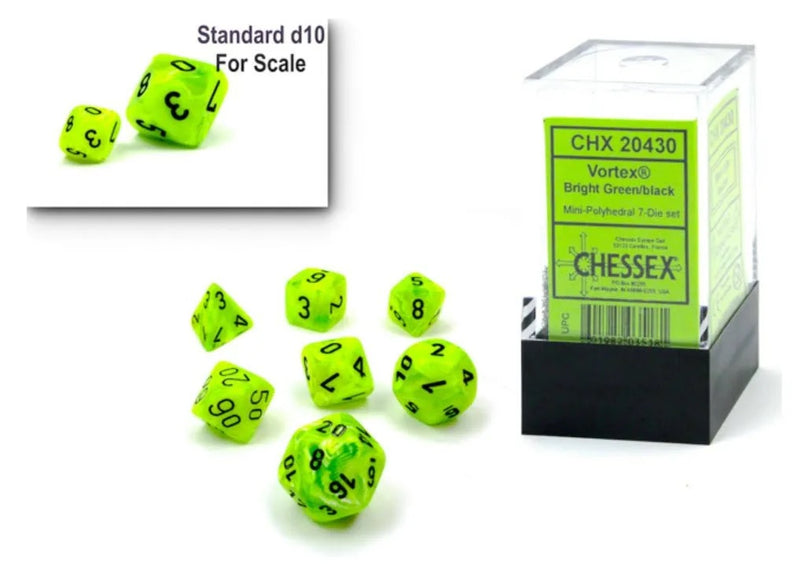 CHX 20430 Vortex Bright Green/Black Mini-Polyhedral 7-Die Set