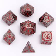 Metal Wizard Dice Set - Gunmetal  W/Blood