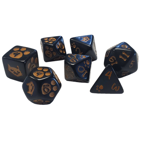 Kitten Polyhedral Dice Set (Black w/tan)
