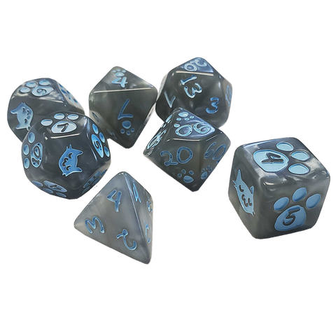 Kitten Polyhedral Dice Set (Gray w/blue)