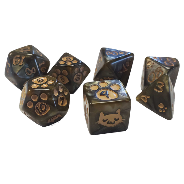 Kitten Polyhedral Dice Set (Brown w/tan)