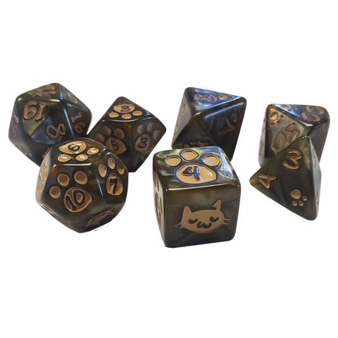 Kitten Polyhedral Dice Set (Brown w/tan)