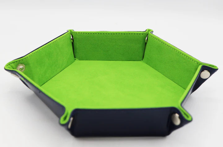 Leatherette & Velvet Dice Tray Navy W/ Lime Hex