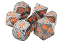 OSDMTL-103 School 7 Piece DnD RPG Metal Dice Set: Orc Forged - Ancient Silver w/ Orange